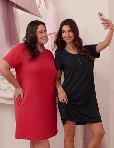 3 Pack Nightgowns for Women Sleep Shirts Pajama Dress with Pockets - color: Set B, size: Medium