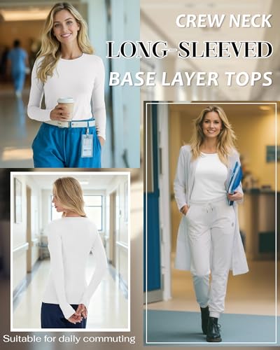 3 Pack Womens Long Sleeve Underscrub Shirts - color: White, size: XX-Large