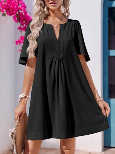 Wenrine Womens Shift Mini Dress Casual Short Sleeve Summer Dresses - color: Black, size: Medium