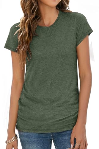 Sherosa Womens T Shirts Short Sleeve Crew Neck Shirts Basic Tee Tops Blouse - color: 01 Army Green, size: Medium