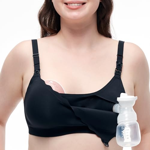 Momcozy 4-in-1 Hands-Free Pumping Bra, Cooling Fabric & Jelly-Strip Support - color: Black, size: X-Large