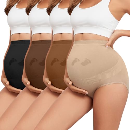 Maternity Underwear Seamless Belly Support Pregnancy Shapewear Under Dress - color: Black+nude+coffee+brown, size: X-Large