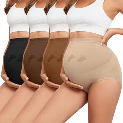 Maternity Underwear Seamless Belly Support Pregnancy Shapewear Under Dress - color: Black+nude+coffee+brown, size: Medium