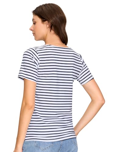 3 Pack Women's Nursing Tops, Breastfeeding Shirts Short Sleeve - color: Black/Light Grey/White Stripe, size: Large