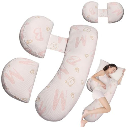 Pregnancy Pillow - Adjustable Maternity Support for Back & Belly, Multi-Use Body Pillow with Soft Cover, Must-Have for Pregnancy - color: Pink