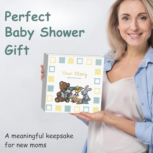 First Five Years Baby Book - Gender-Neutral Design, 77 Fill-In Pages, Hard Cover & Protective Box