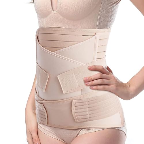Postpartum Belly Band, 3-Piece Postpartum Girdle C Section Belly Band Support Recovery Belt Abdominal Binder - color: Beige, size: Plus