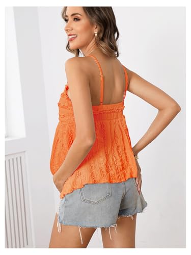 MakeMeChic Women's Maternity Babydoll Tank Tops Peplum Ruffle Cami Top - color: Orange, size: Medium