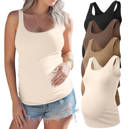Xaatren 4 Pack Women's Maternity Tank Tops - color: Beige, Khaki, Coffee, Black, size: Medium