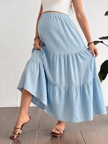 MakeMeChic Women's Maternity Ruffle Maxi Skirt - color: Blue Solid, size: XX-Large