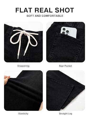 BLENCOT Maternity Jeans High Waisted Drawstring Straight Leg Denim Pants - color: Black, size: X-Large