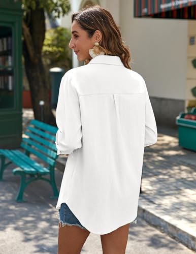 Zeagoo Womens Button Down Shirts Long Sleeve Casual Cotton Gauze Tops - color: Aa-white, size: XX-Large
