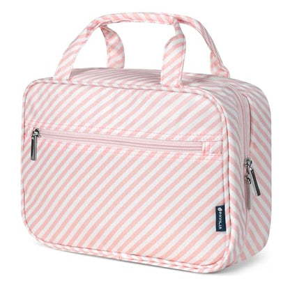 PAVILIA Hanging Toiletry Bag for Women, Portable Makeup Organizer, Pink - color: Pink Stripe