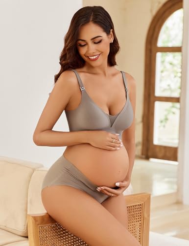Avidlove Nursing Bras for Breastfeeding Wireless Seamless Maternity Bra - color: Grayish Brown/Nude, size: Medium