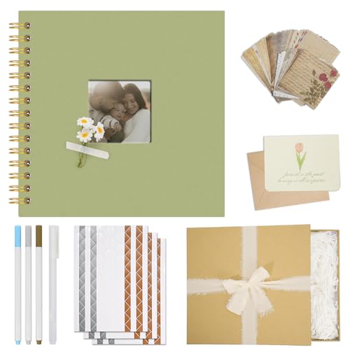 Vienrose Scrapbook Album Gift Set, 8x8 Inch, 40 White Pages, Light Green - color: LightGreen, size: 8x8Inch 20Sheets 40Pages