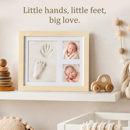 MICKYU Baby Hand and Footprint Kit, Clay Keepsake Frame - color: Natural Wood