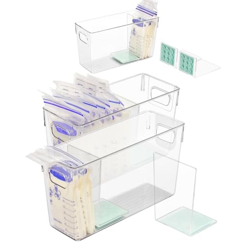 Ugotfeels Breastmilk Storage Container with L Shaped Separator Boards, Dividers Will Flatten Standing Breast Milk Bags in Organizer Bins Save Refrigerator Space | 2 Containers - Green - color: Green, size: 2mm Thick/3.9in Width