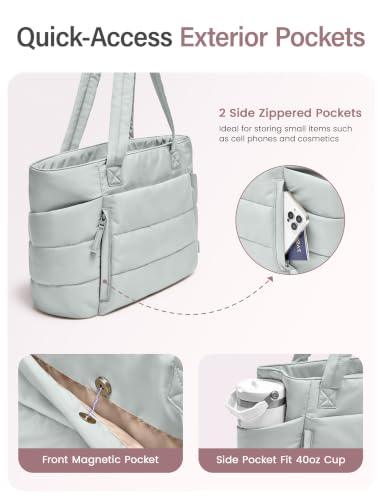 Uselike Tote Bag for Women with Zipper, Quilted Puffer Tote Bag with Compartments, Lightweight Puffy Work Bags for Women - color: Dawn Grey