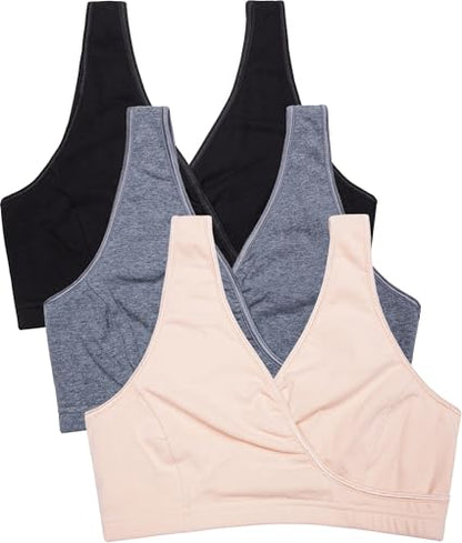 CAKYE 3 Pack Maternity Nursing Sleep Bra Breastfeeding Cotton Bralette - color: S-black/Charcoal/Nude - Third Style, size: Medium