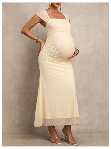 Floerns Women's Maternity Mesh Cap Sleeve Fishtail Long Pregnancy Dresses - size: XX-Large