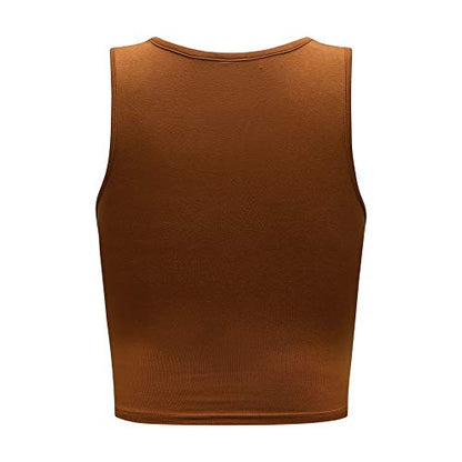 OThread & Co. Women's Basic Crop Tops Stretchy Casual Scoop Neck Sleeveless Crop Tank Top - color: Camel, size: Large