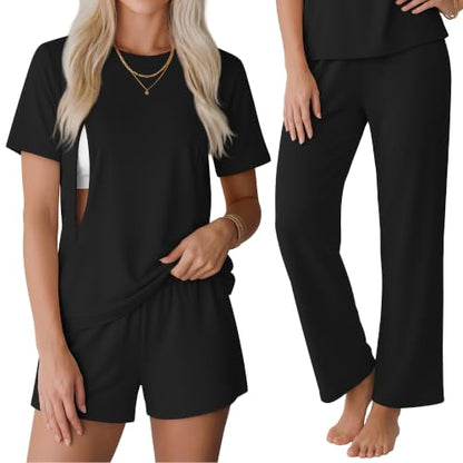 3 Piece Postpartum Nursing Pajamas Set Nursing Lounge Set - color: Black, size: Small
