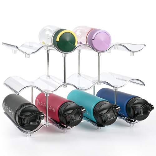Stackable Water Bottle Organizer, Large Compartment Water Bottle Holder, 3 Tier Clear Water Bottle Storage Organizer for Cabinet
