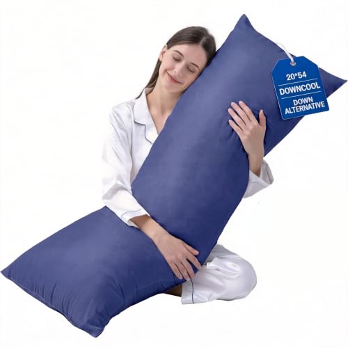 DOWNCOOL Large Body Pillow Insert- Breathable Full Body Pillow for Side Sleeper - Soft Long Bed Pillow for Adults - 20 x 54 inch （Blue） - color: Blue, size: Insert Only