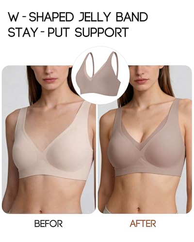 VQJ Women's Jelly Push Up Bra, Wireless Full Coverage Seamless T-Shirt Bra - color: Dusky Rose, size: Large
