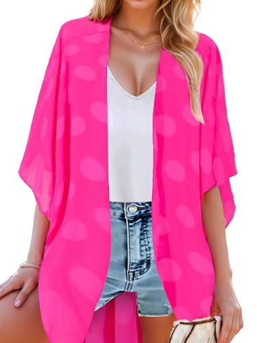 Moss Rose Women's Beach Kimono Coverup Sheer Chiffon Open Front Cover Ups - color: Rose Floral