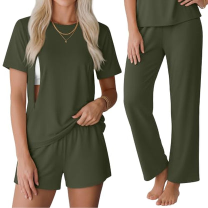3 Piece Maternity Nursing Pajamas Set - color: Army Green, size: Small