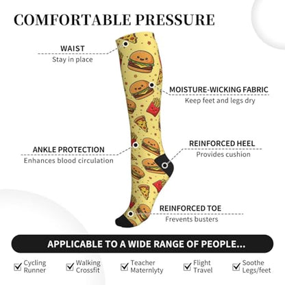 Compression Socks Knee High Support Stockings Women Men - color: Cute Hamburger Pizza