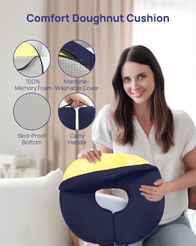 Feagar Large Donut Seat Cushion, Tailbone Pain Relief and Hemorrhoids - color: Large Blue