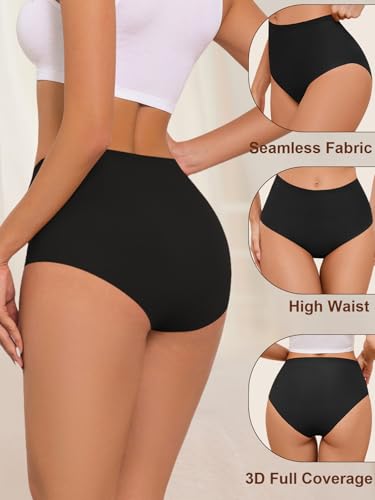 AIVEITE Seamless High Waisted Panties No Show Brief Underwear Women 6 Pack - color: Black, size: X-Small