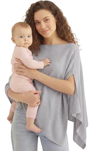 PATPAT Mesh Nursing Cover, Breathable Solid Knit Poncho, Light Gray - color: Light Gray