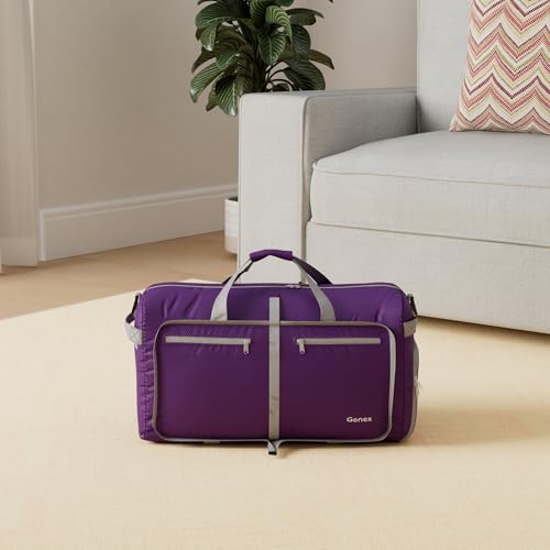 Gonex 80L Foldable Travel Duffle Bag with Shoe Compartment, Lightweight - color: Purple, size: 80L