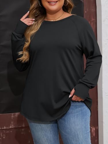 Womens Plus Size Long Sleeve Tunic Tops Crew Neck Oversized Fit T Shirts - color: Black, size: 4X-Large