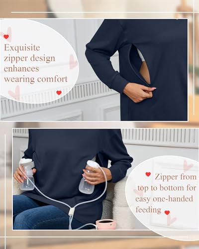 Oakgarden Women's Zipper Oversized Nursing Sweatshirts - color: Navy, size: Small