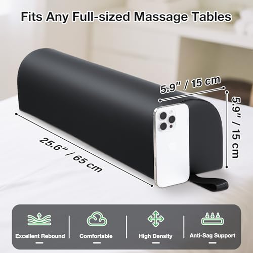 3/4 Round Massage Table Bolster Pillow with Strap Handle, 26 x 6 x 6 In - color: 3/4 Round - Black