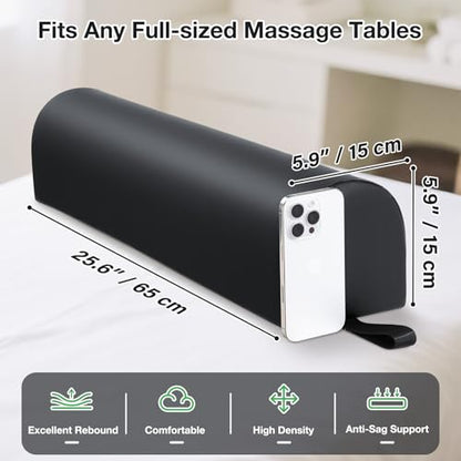 3/4 Round Massage Table Bolster Pillow with Strap Handle, 26 x 6 x 6 In - color: 3/4 Round - Black
