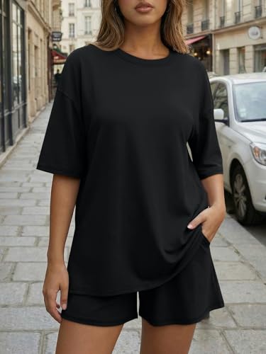 Trendy Queen Women's 2 Piece Summer Matching Set Lounge Wear with Pockets - color: Black, size: XX-Large