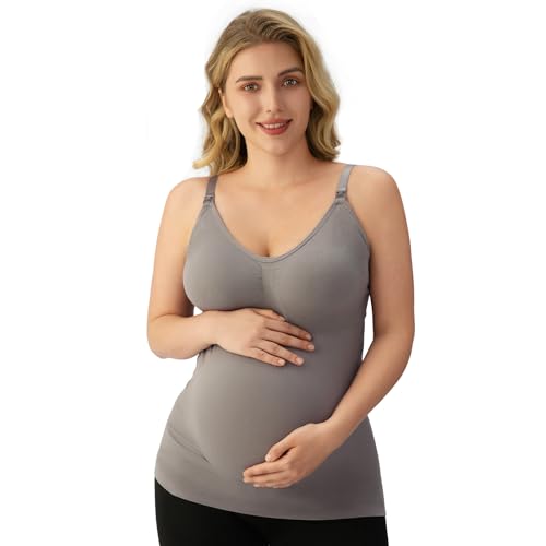 Angelhood Nursing Tank Tops Maternity Cami with Built in Bra - color: Black/Gray/Coupled Pink, size: Medium