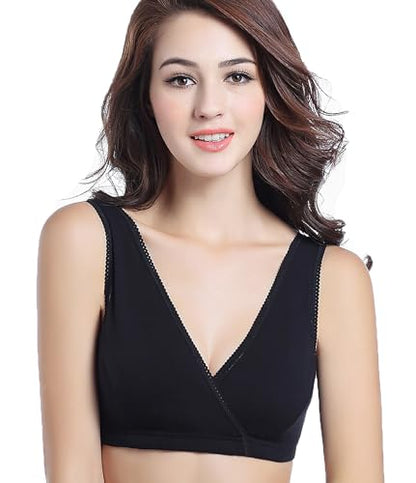 CAKYE 3 Pack Maternity Nursing Sleep Bra Breastfeeding Cotton Bralette - color: Black/Black/Black, size: Medium