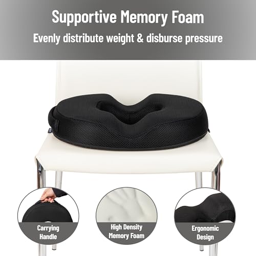 Mind Reader Donut Pillow Seat Cushion with Air-Cloud Technology, Tailbone, Hemorrhoid, Pregnancy Relief, Black - size: Donut Cushion