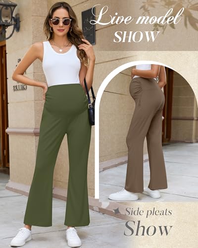 3 Pack Women's Maternity Pants Comfy Flare Trousers - color: Black, Coffee, Army Green, size: Large