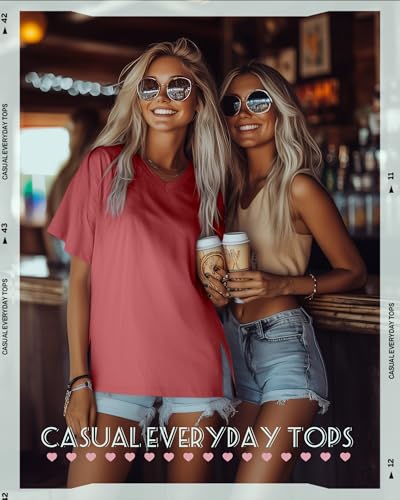 Huukeay 3 Pack Oversized Shirts for Women V Neck - color: Black, Gray Green, Brick Red, size: Medium