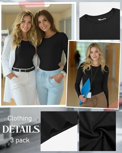 3 Pack Womens Long Sleeve Underscrub Shirts - color: Black, size: Large