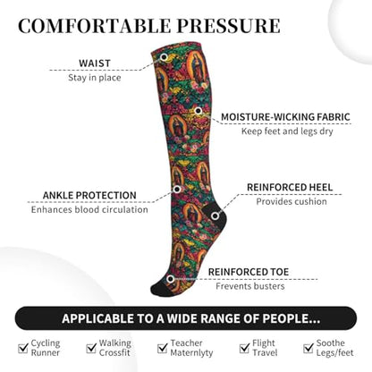 Compression Socks Knee High Support Stockings Women Men - color: Virgin Mary Religious