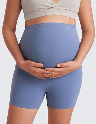 CRZ YOGA Maternity Biker Shorts 4" - color: Oasis Blue, size: Large