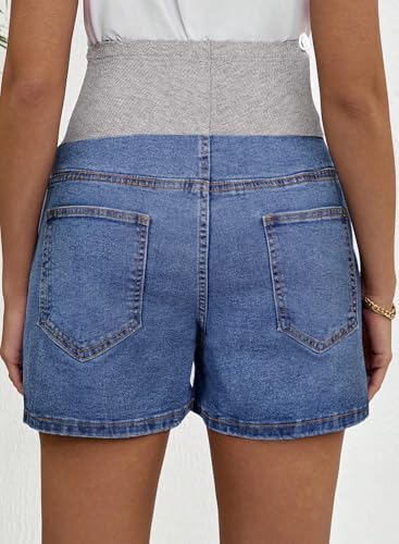BLENCOT Maternity Jeans Over The Belly Pregnancy Clothes with Pockets - color: Sky Blue, size: Large